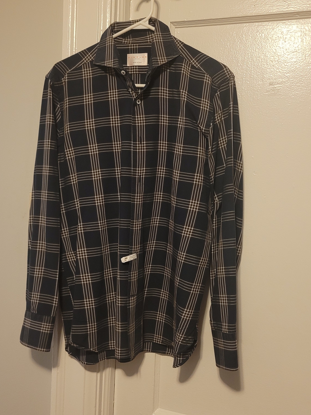 NICHOLAS (Italian) Black and White Windowpane Button-Down Shirt (Slim Medium)